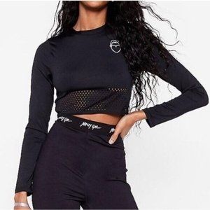 Nasty Gal Black Long Sleeve Crop Top Size 4